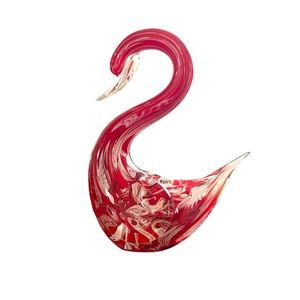 Vintage Murano Art Red & White Latticino Twisted Ribbon Rare Swan Figurine